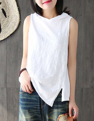 Women's White Sleeveless Hooded T-shirt