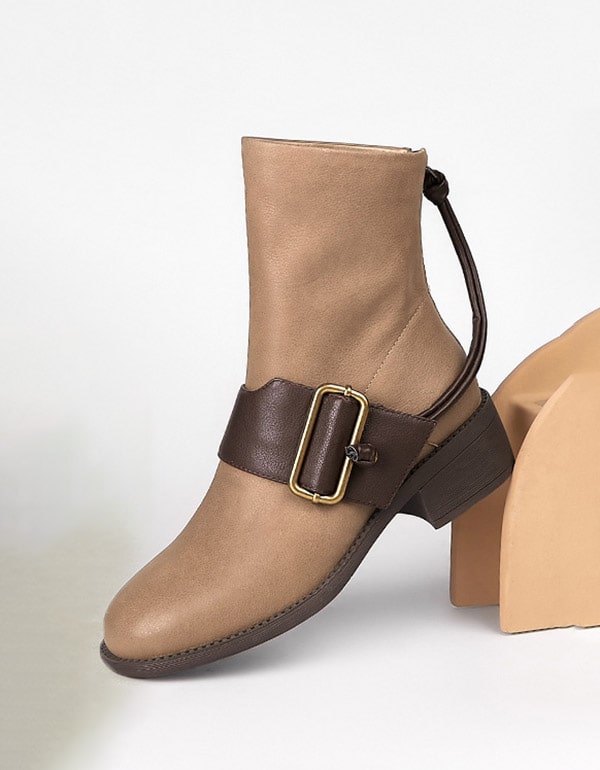 Women's Wide Leather Buckle Ankle Boots