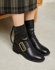 Women's Wide Leather Buckle Ankle Boots