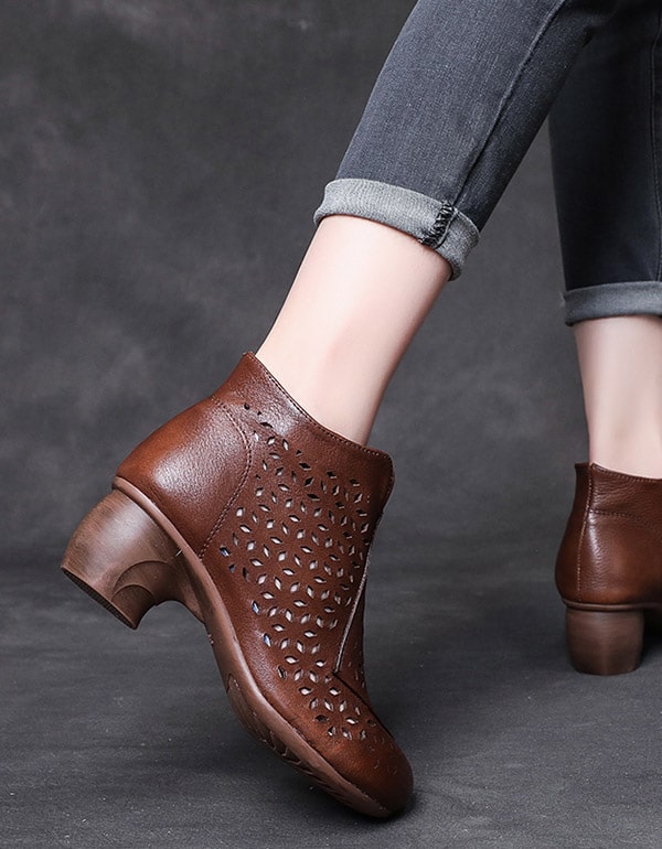 Womens Summer Hollow Retro Chunky Boots