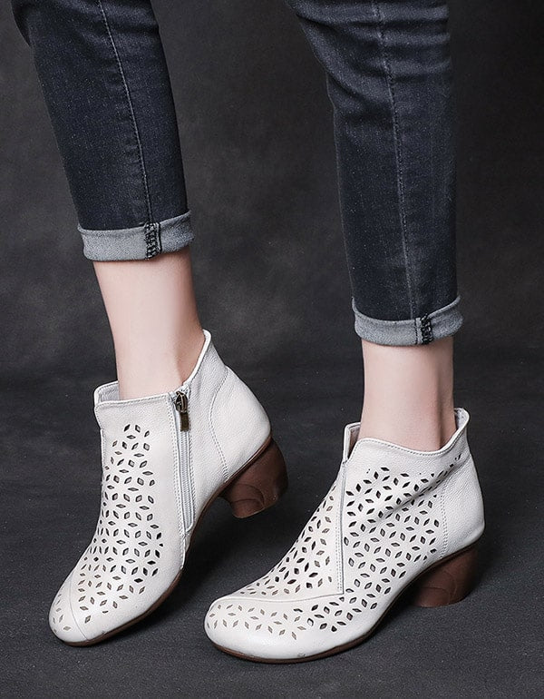 Womens Summer Hollow Retro Chunky Boots