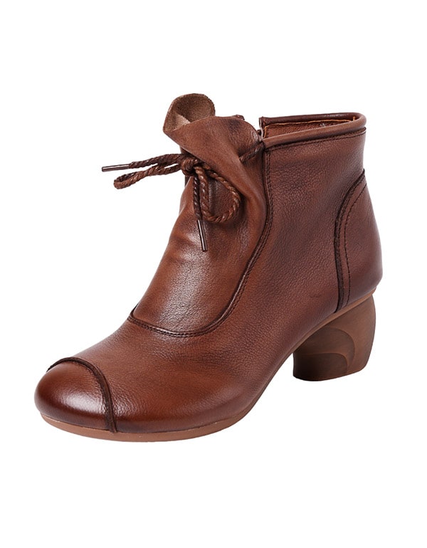 Women's Soft Leather Retro Chunky Boots