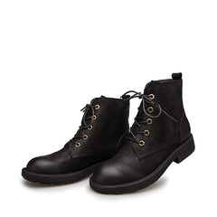 Full Grain Combat Boots Designer Retro Chunky Martin Boots Coffee/Black