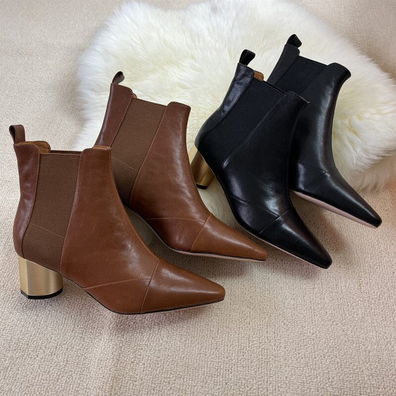 Elastic Band Chelsea Boots Pointed Toe heeled Boots Genuine Pumps Boots/Booties