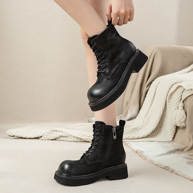 40mm Platform Boots Lace up Martin Boots Big Toe Combat Boots