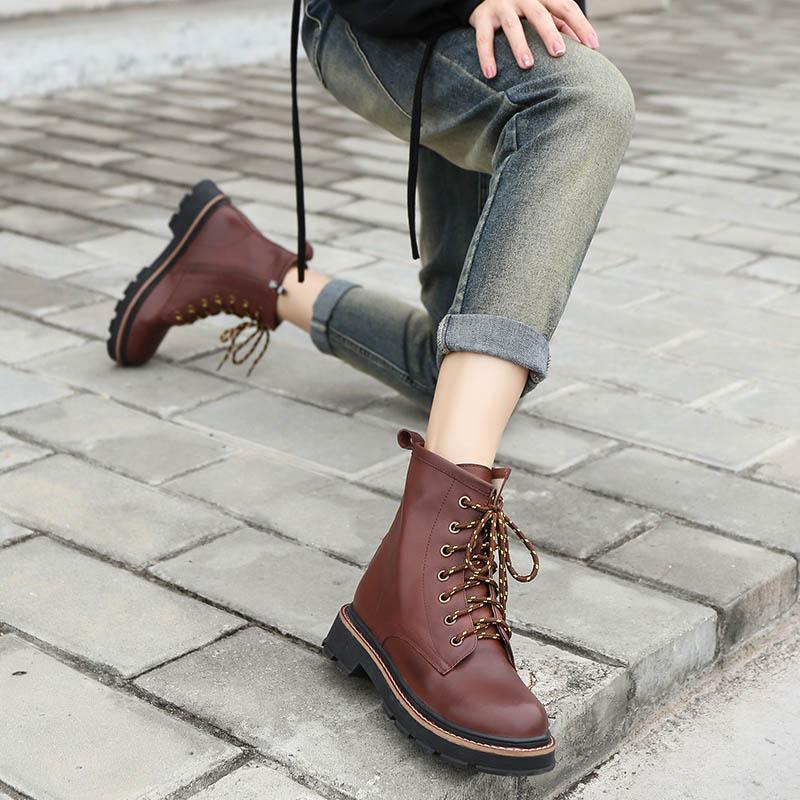 Lace-Up Oxfords Round Toe Ankle Booties Black/Coffee