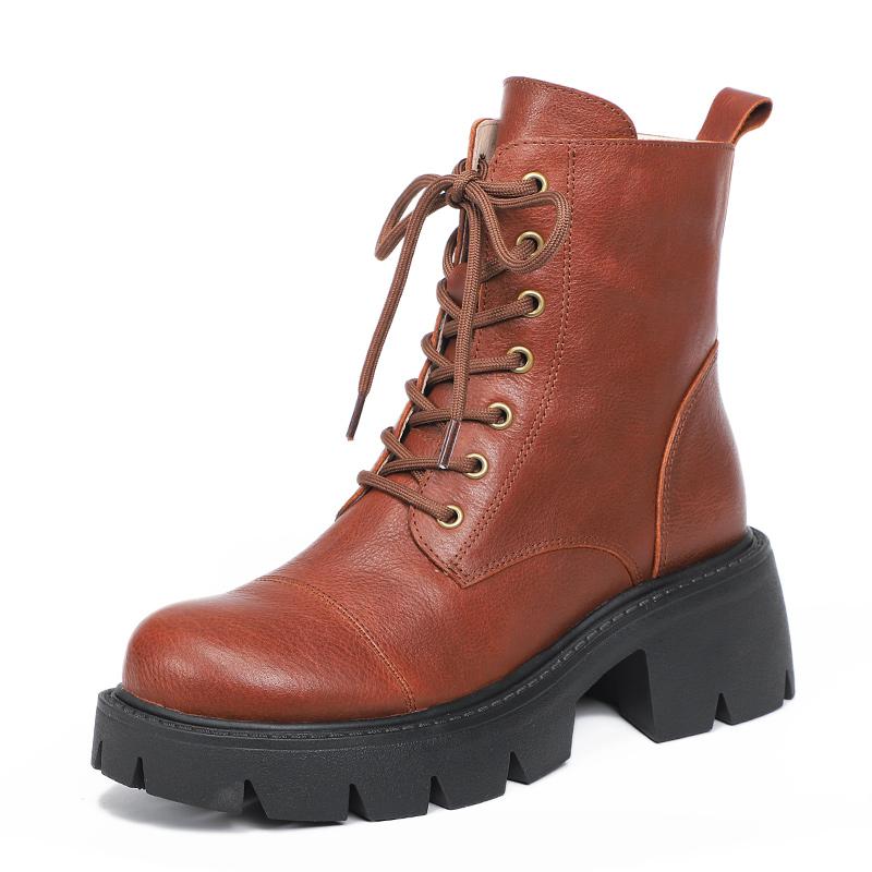 Genuine Martin Boots Lace-Up Combat Boots Retro Chunky Ankle Boots