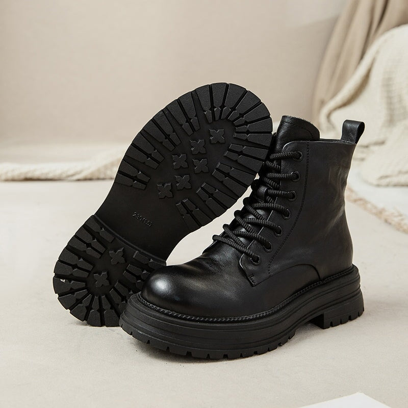 50mm Platform Boots Lace up Martin Boots Round Toe Combat Boots