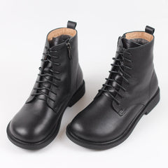 Ankle Boots Soft Bottom Flat Round Toe Big-Head Retro Martin Boots Coffee/Black