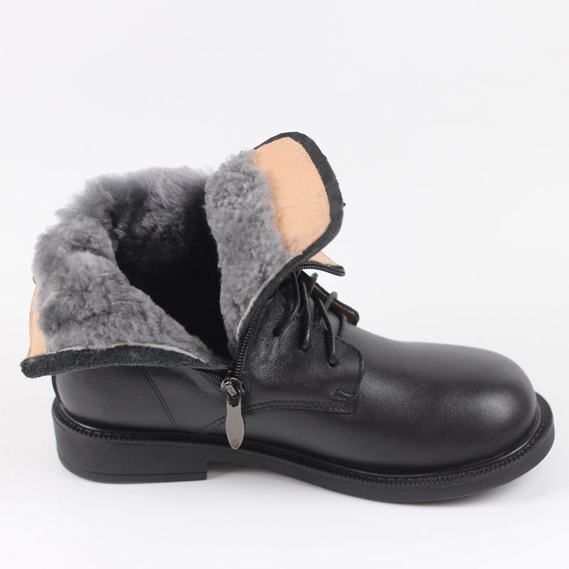 Ankle Boots Soft Bottom Flat Round Toe Big-Head Retro Martin Boots Coffee/Black