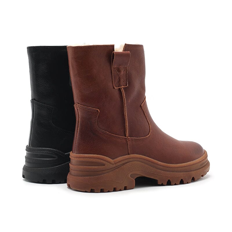 Womens Shearling Lined Snow Boots for Cold Winter Retro Short Boots