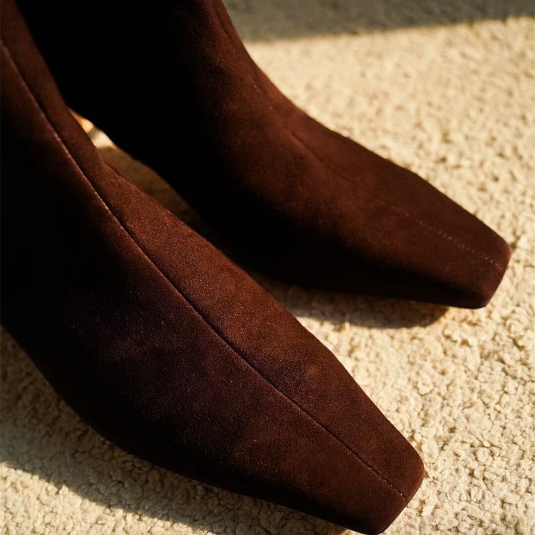 Elegant Ankle Boots Mid Heel Sheepskin Elastic Boots Elegant Glove-Like