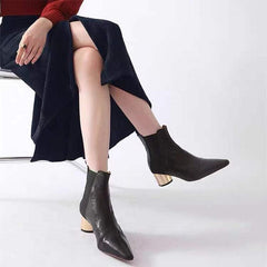 Elastic Band Chelsea Boots Pointed Toe heeled Boots Genuine Pumps Boots/Booties