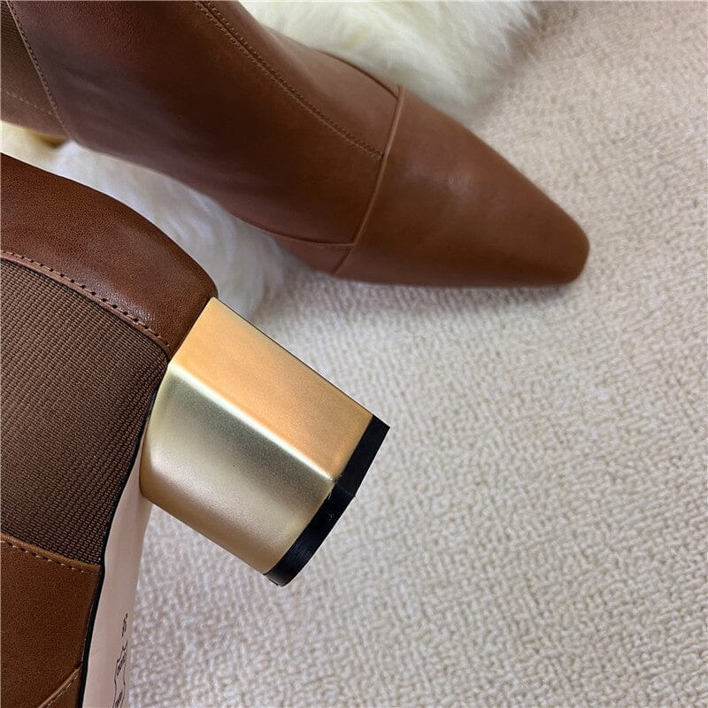 Elastic Band Chelsea Boots Pointed Toe heeled Boots Genuine Pumps Boots/Booties