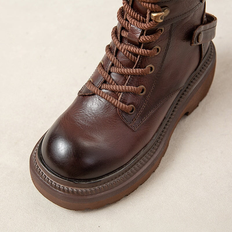 60mm Platform Cowhide Combat Boots Designer Retro Chunky Riding Boots