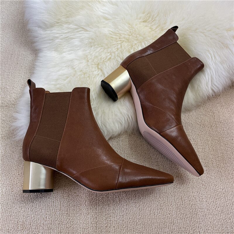 Elastic Band Chelsea Boots Pointed Toe heeled Boots Genuine Pumps Boots/Booties