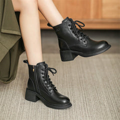 Genuine Ankle Shoes Boots Zip Round Toe Concise Retro Ladies Boots