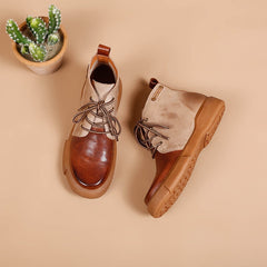 Womens Martin Boots Lace Up Vegetable Tanned Ankle Boots