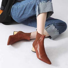 Elastic Band Chelsea Boots Pointed Toe heeled Boots Genuine Pumps Boots/Booties