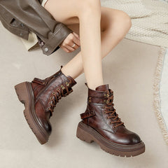 60mm Platform Cowhide Combat Boots Designer Retro Chunky Riding Boots