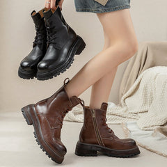 55mm Platform Boots Round Toe Combat Boots Lace up Martin Boots