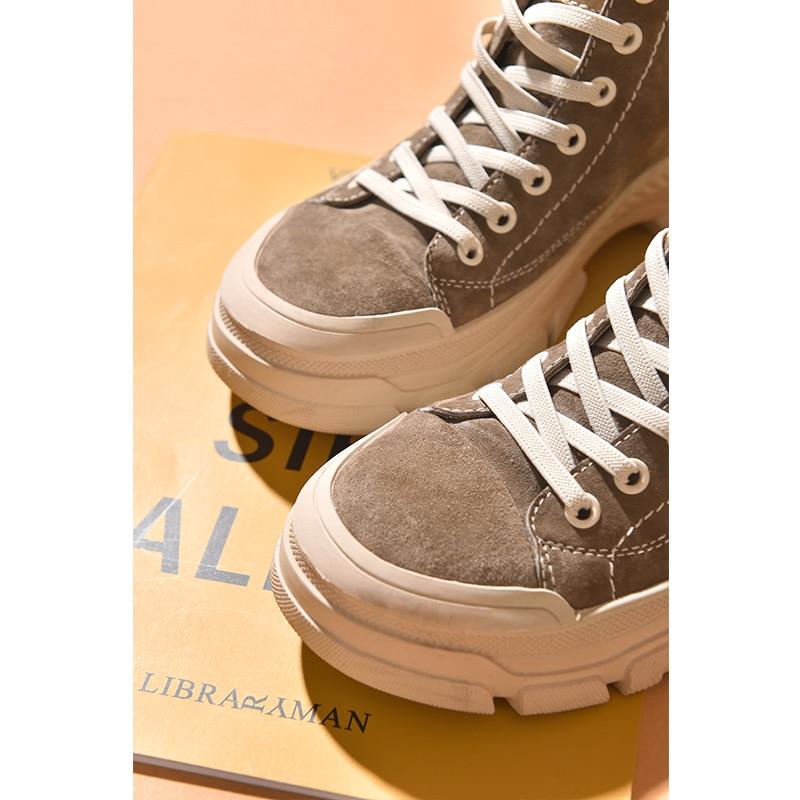 Casual Sneakers Suede Round Toe Lace-Free High Top Ladies Retro fashion Flat Shoes Handmade