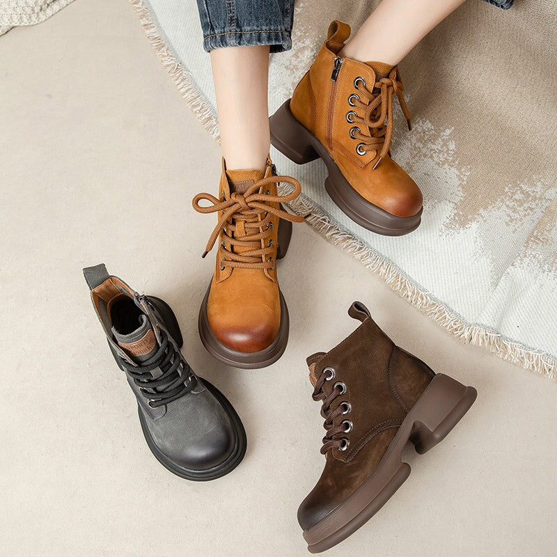 50mm Platform Boots Lace up Martin Boots Round Toe Combat Boots