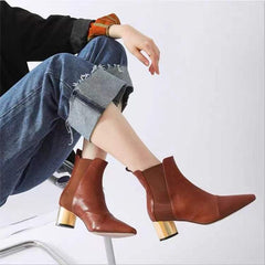 Elastic Band Chelsea Boots Pointed Toe heeled Boots Genuine Pumps Boots/Booties