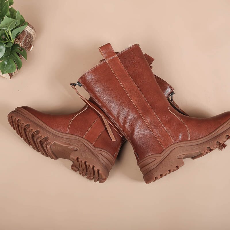 Womens Shearling Lined Snow Boots for Cold Winter Retro Mid Calf Boots