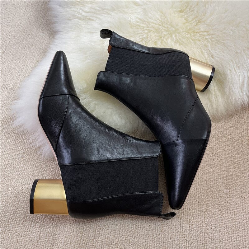 Elastic Band Chelsea Boots Pointed Toe heeled Boots Genuine Pumps Boots/Booties