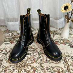 Fashion Genuine Combat Boots Retro Chunky Riding Boots Black Martin Boots