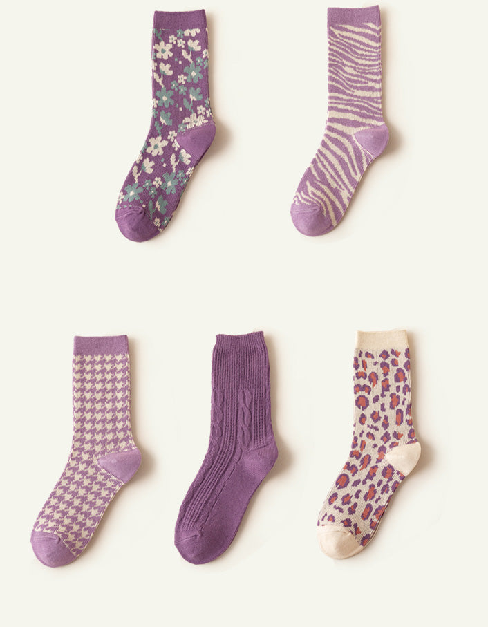 5 Pairs Comfortable Flower Cotton Socks