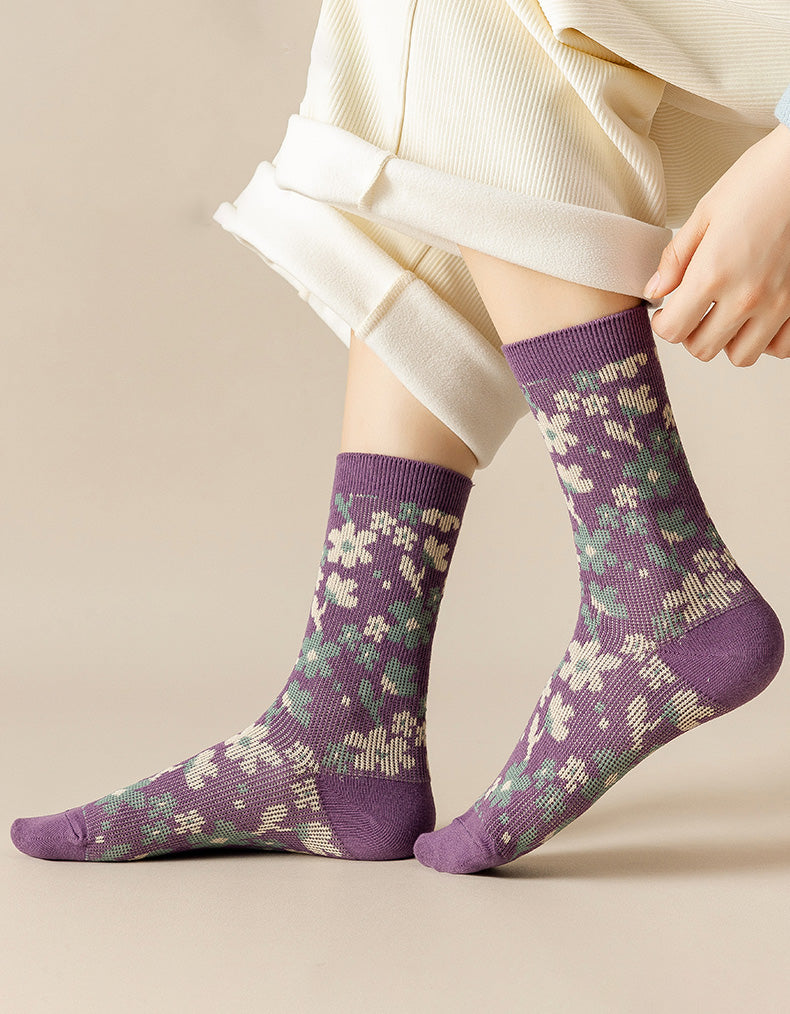 5 Pairs Comfortable Flower Cotton Socks