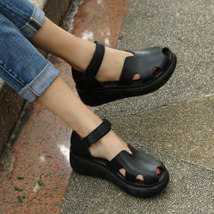 Summer Wedge Sandals Platform Cut Out Open Peep Toe Sandals Black/White