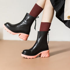 Colorful Sole Short Boots Chunky Riding Boots High Heel Back Zip