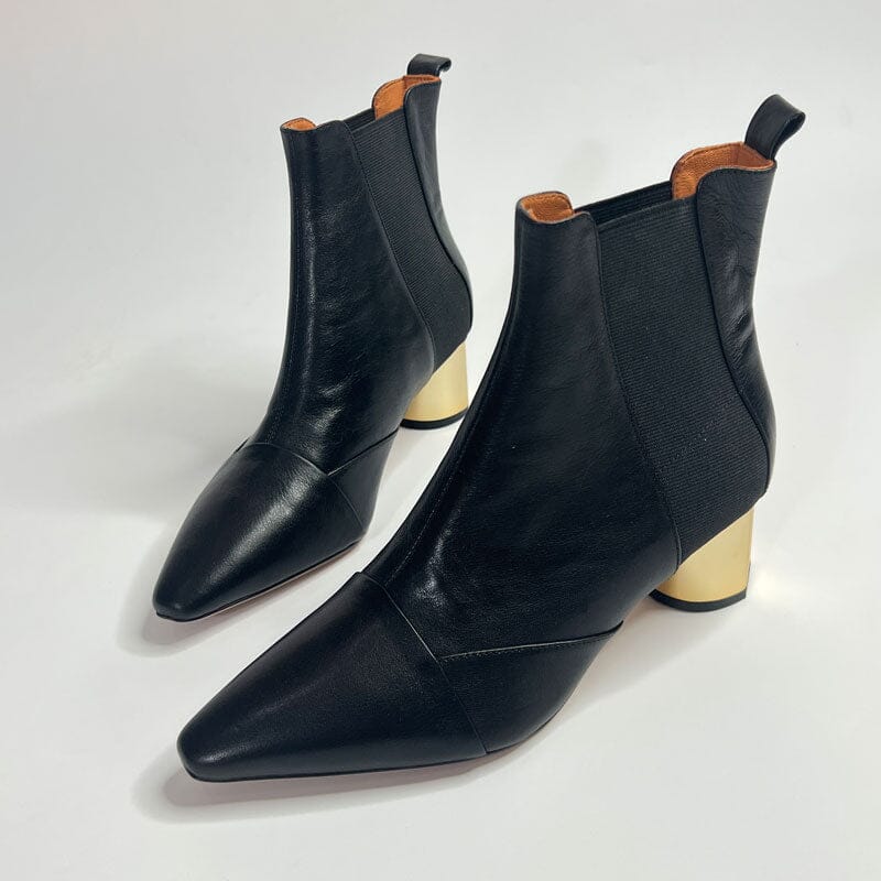 Elastic Band Chelsea Boots Pointed Toe heeled Boots Genuine Pumps Boots/Booties