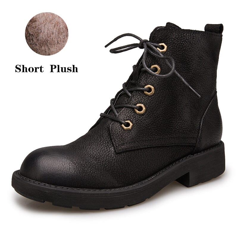 Full Grain Combat Boots Designer Retro Chunky Martin Boots Coffee/Black