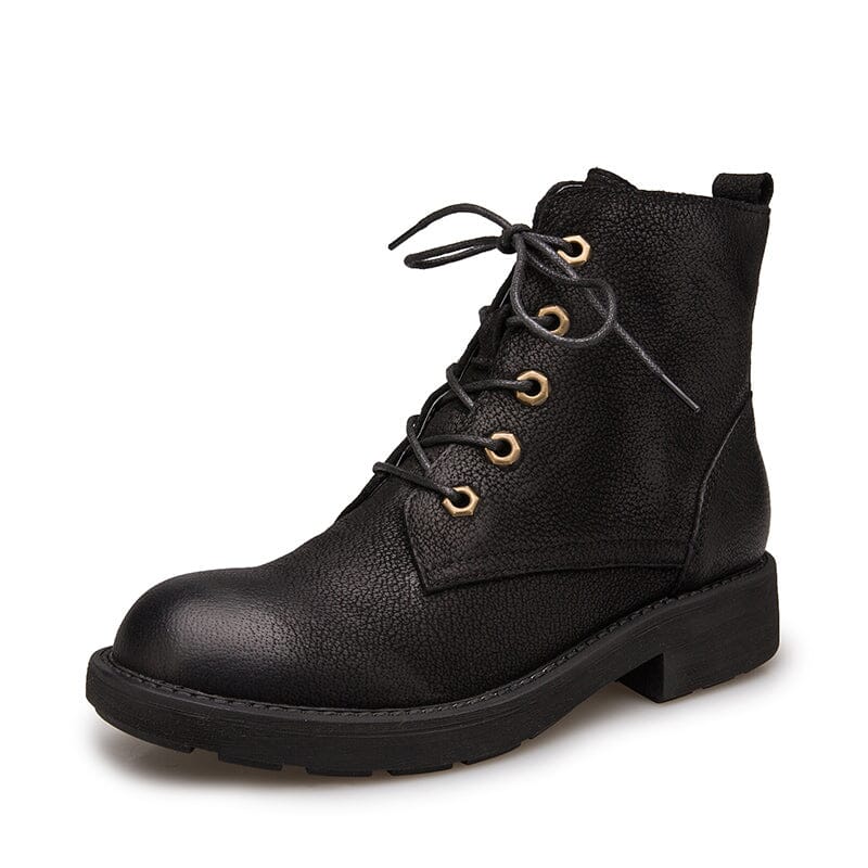 Full Grain Combat Boots Designer Retro Chunky Martin Boots Coffee/Black