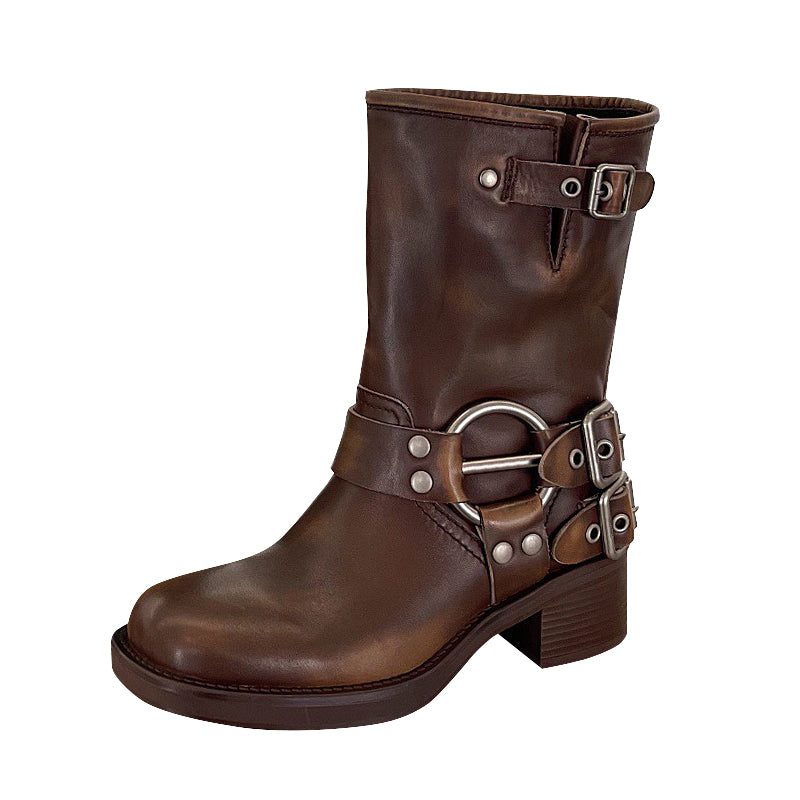 Genuine Short Boots Western Cowboy Boots Riding Boots Big Round Toe