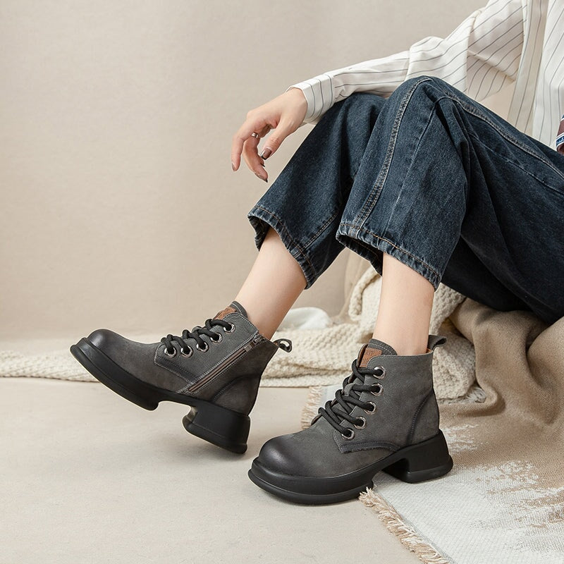 50mm Platform Boots Lace up Martin Boots Round Toe Combat Boots