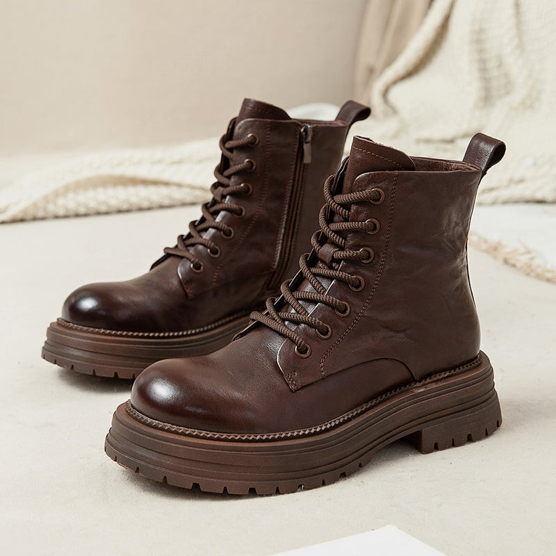 50mm Platform Boots Lace up Martin Boots Round Toe Combat Boots