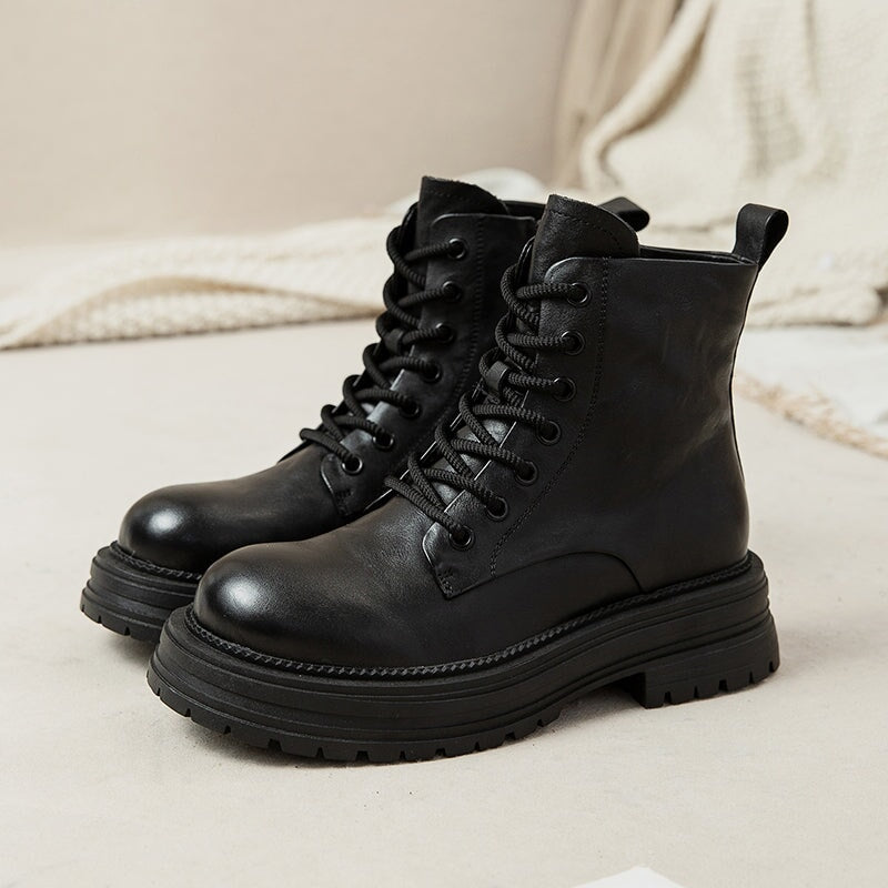 50mm Platform Boots Lace up Martin Boots Round Toe Combat Boots