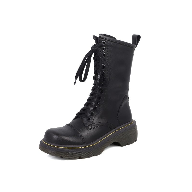 Women's Lace up Ankle Boots Side Zip Chunky Combat Boots