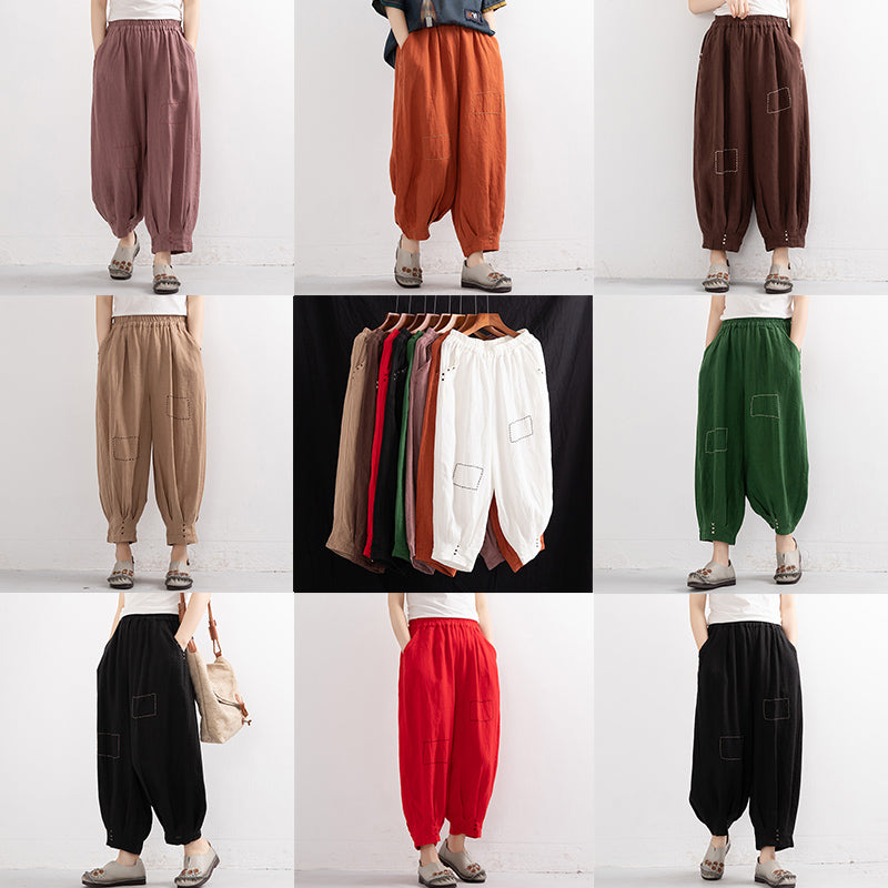 Embroidered Pure Linen Lantern Pants