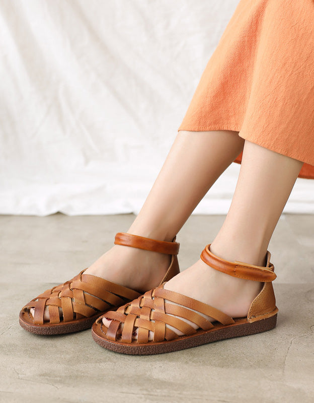 Handmade Vintage Leather Woven Flat Sandals