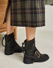 Women's Wide Leather Buckle Ankle Boots