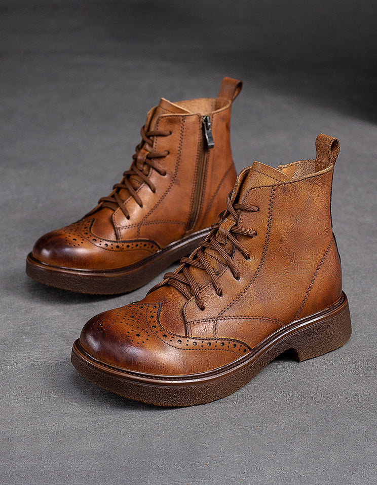 Winter Autumn Round Toe Brogue Style British Style Boots