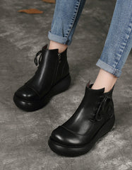 Side Lace-up Handmade Wide Toe Box Wedge Boots