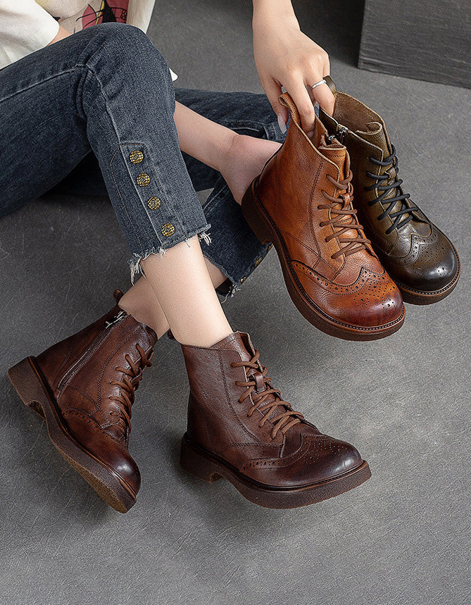 Winter Autumn Round Toe Brogue Style British Style Boots