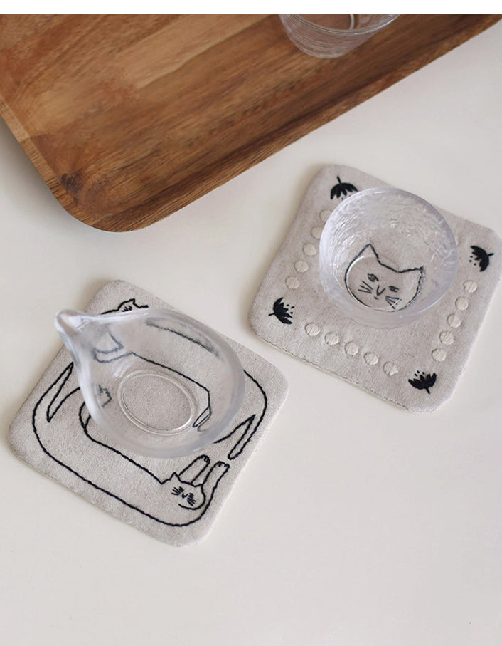 DIY Embroidered Cat Teacup Mat Gift (All materials included)